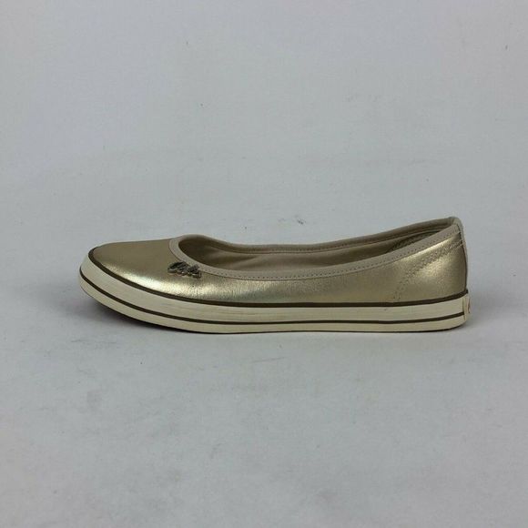 Coca Cola Womens Gold Leather Round Toe Comfort Slip On Ballet Flats Size 7 - Picture 1 of 11